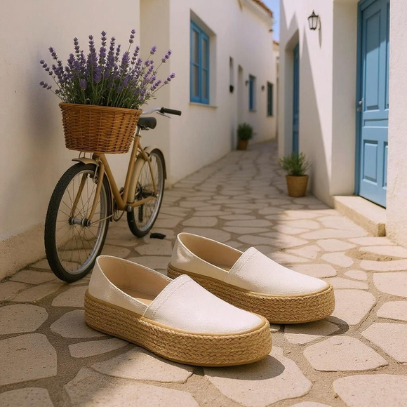 Woman White Beige Canvas Slip-On Espadrille Platform Sneakers Shoes 9.5 M - Picture 7 of 7